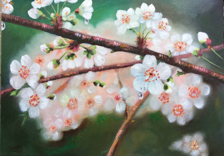770x535 Saatchi Art Apricot Blossom Painting By Murhaf Obeid - Blossom Painting