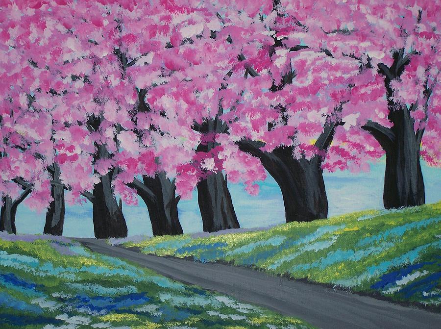 900x671 Cherry Blossom Trees Painting By Elizabeth Janus - Blossom Tree Painting