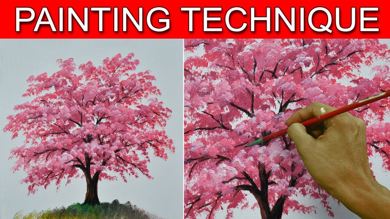 1280x720 How To Paint A Cherry Tree In Basic Step By Step Easy Acrylic - Blossom Tree Painting