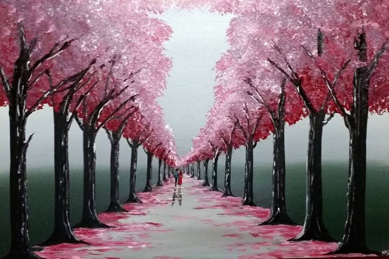 770x513 Saatchi Art Between The Blossom Trees Painting By Aisha Haider - Blossom Tree Painting