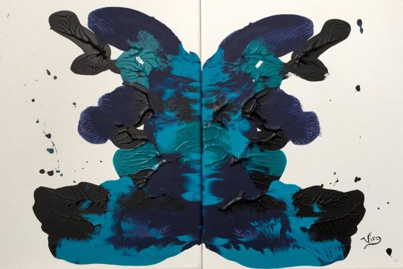 570x381 Blue Ink Blot Painting Ink Blot Art Wall Decor By Trueacrylics - Blot Painting