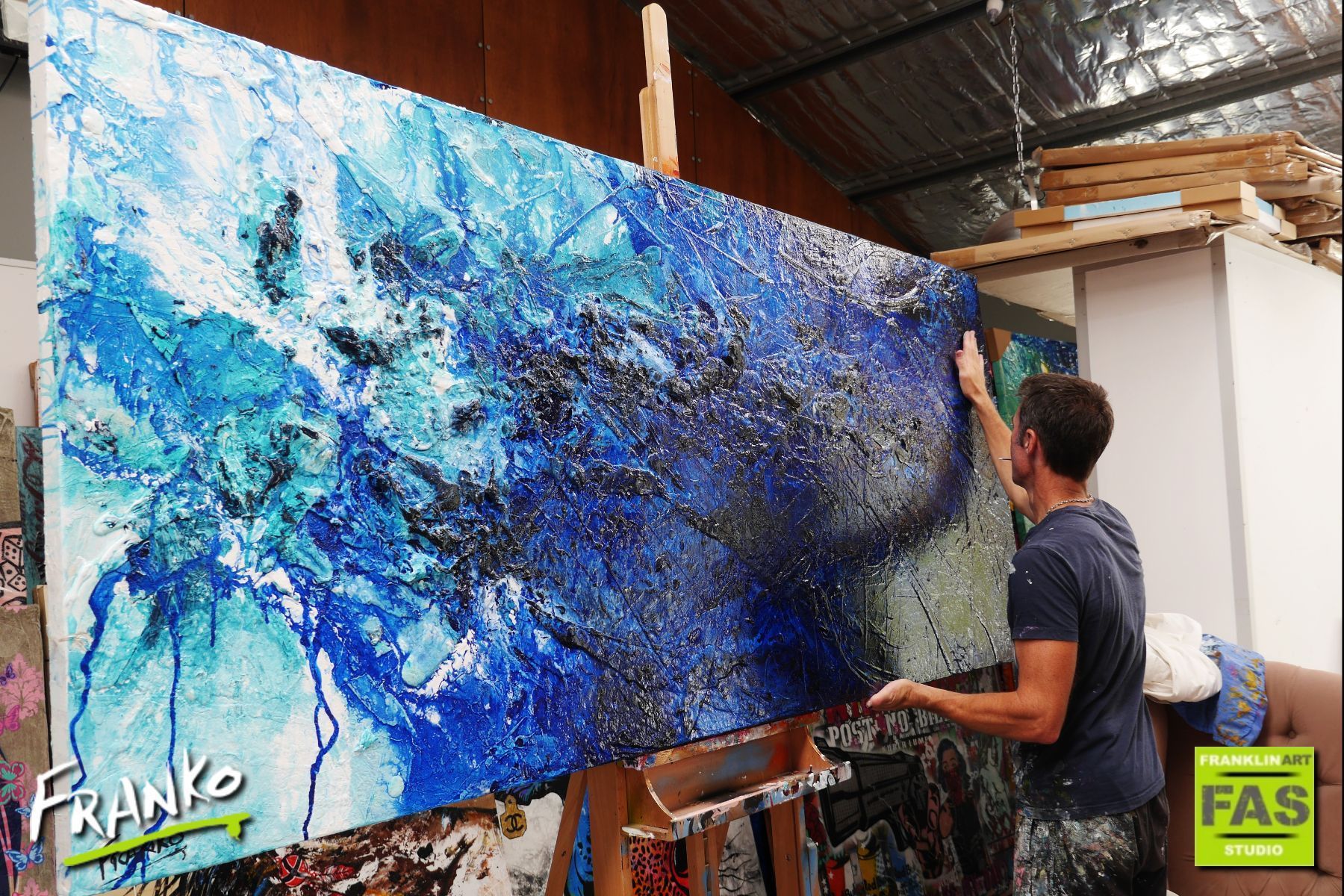 1800x1200 Blu Shard 240cm X 100cm Blue Abstract Painting - Blu Painting