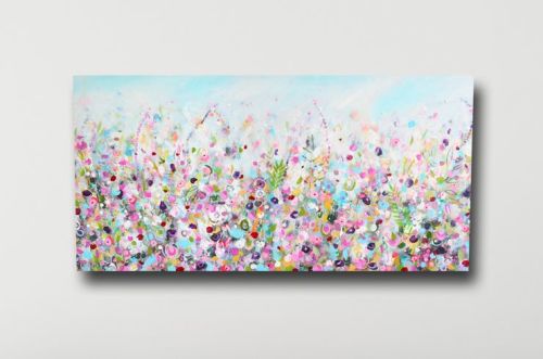 500x331 Large Panoramic Canvas Art, Floral Wall Art, Pink And Blue - Blue Abstract Canvas Painting