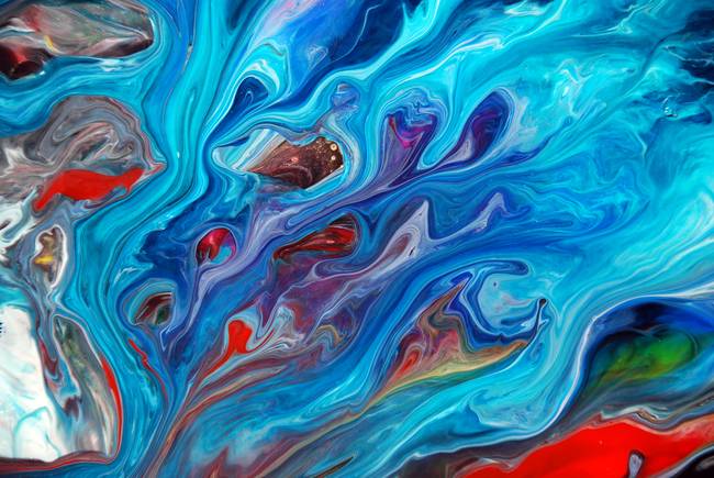 650x435 Flowing Blue Abstract Painting By Mark Chadwick - Blue Abstract Painting
