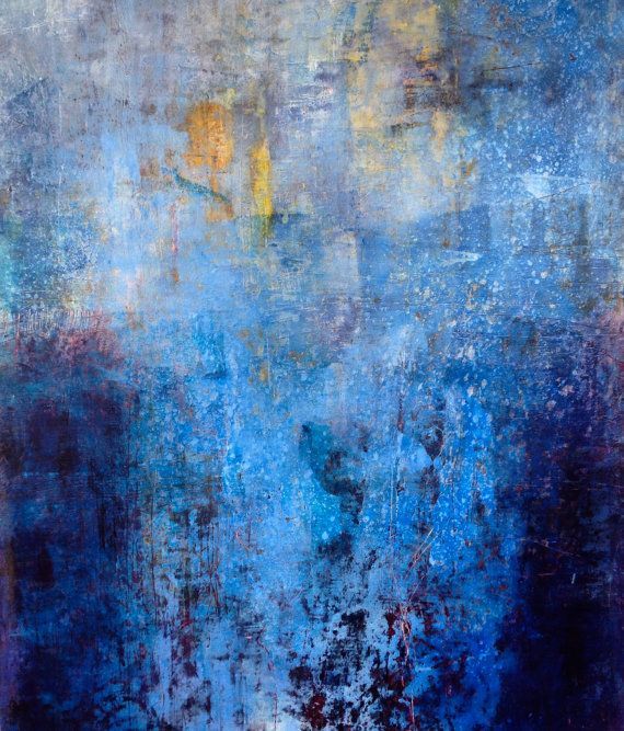570x667 Original Oil And Wax Abstract Painting In Many Shades Of Blues - Blue Abstract Painting