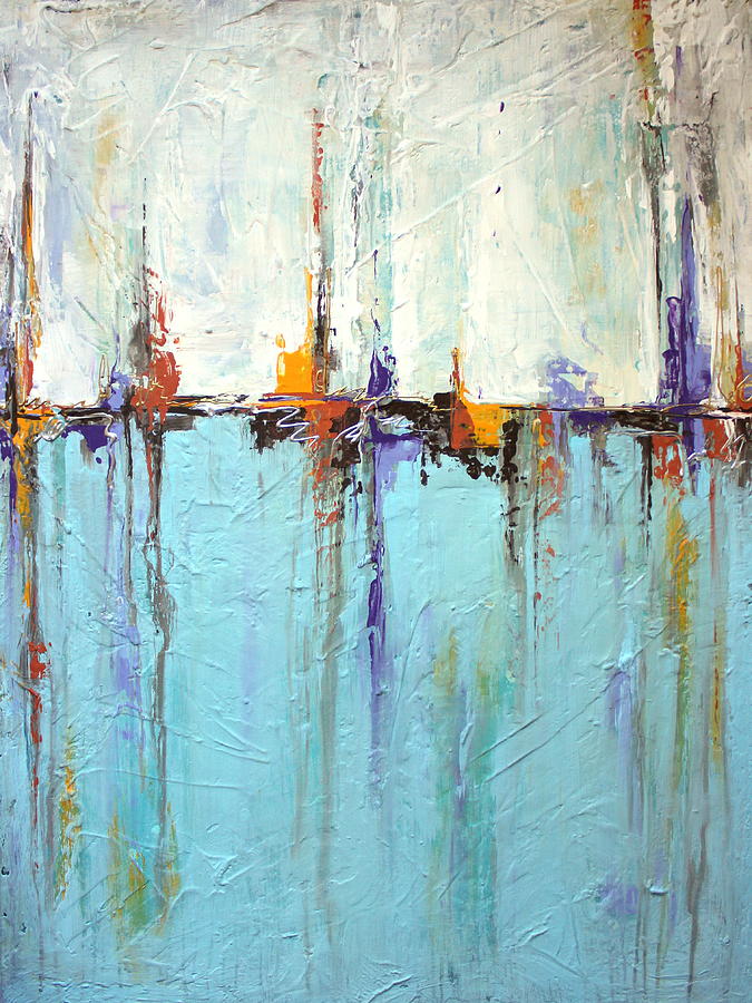 675x900 Sailing Texture White And Blue Abstract Painting Painting By Liz Moran - Blue Abstract Painting
