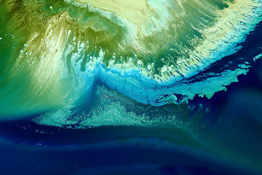 900x600 Original Blue Abstract Art Hidden Mountain By Kredart Painting By - Blue And Green Abstract Painting