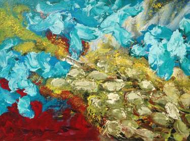 375x279 Saatchi Art Abstract In Blue, Green, White, Yellow, And Red. - Blue And Green Abstract Painting