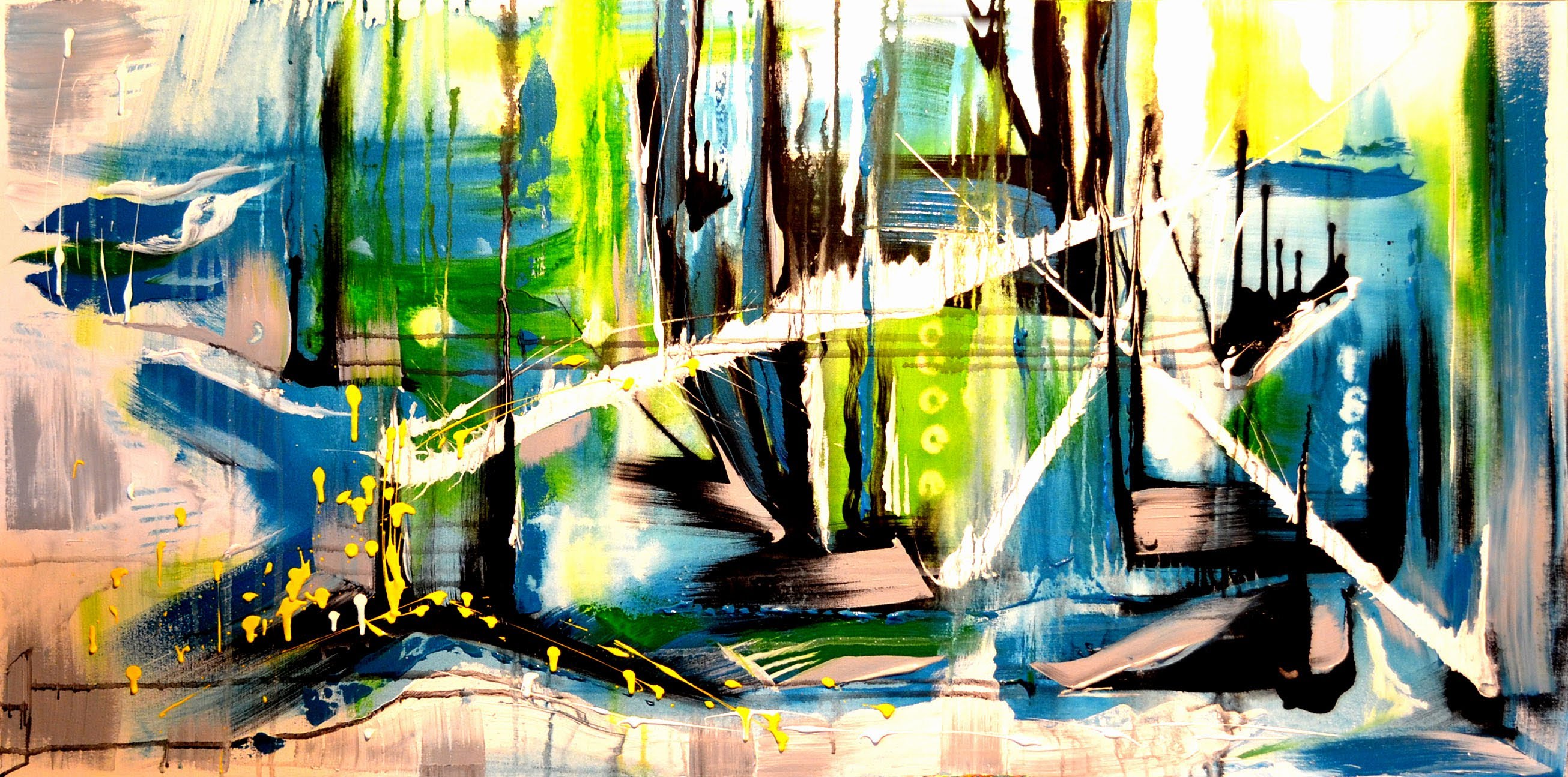 2611x1295 Blue Green Abstract Painting - Blue And Green Abstract Painting