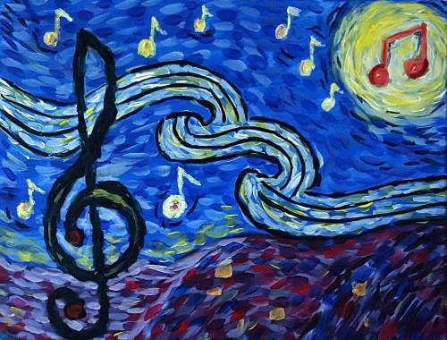 500x380 Paint Your Musical Starry Night Artspartners Of Central Illinois - Blue And Green Music Painting