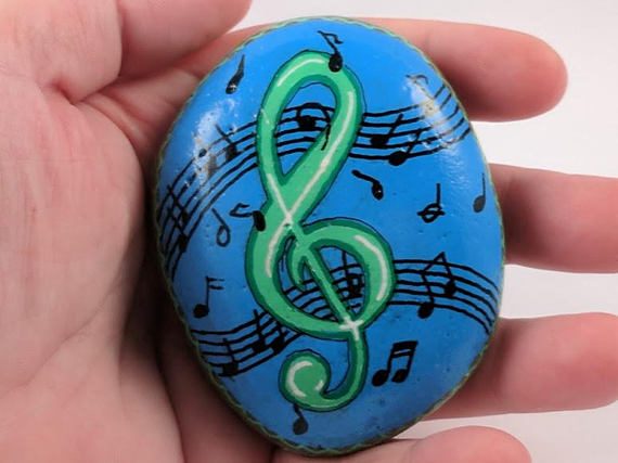 570x427 Painted Rock Clef Note Blue And Green Music Notes Musician Rocks - Blue And Green Music Painting