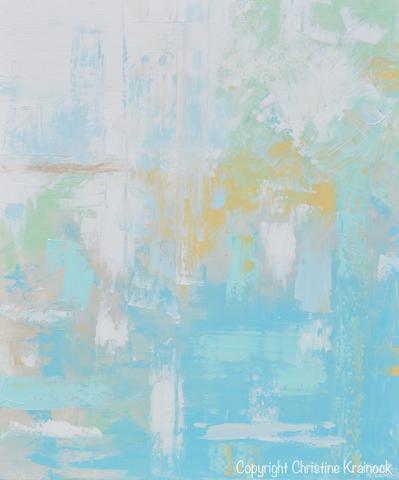 399x480 Original Art Light Blue Abstract Painting Aqua Blue Green White - Blue And Green Painting