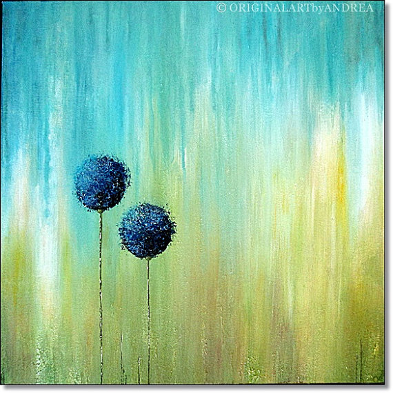 570x570 Acrylic Painting Abstract Landscape Contemporary Art Original - Blue And Green Painting
