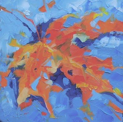 400x397 Orange Maple Leaf Blue By Artist David Boyd, Jr, - Blue And Orange Painting