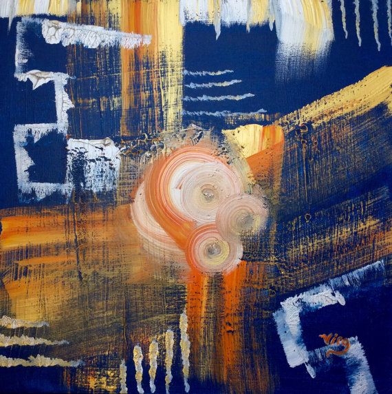 570x572 Abstract Art Blue Orange Painting 24 X 24 Highly By Trueacrylics - Blue And Orange Painting
