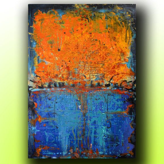 570x570 Art Painting Abstract Acrylic Painting On Canvas - Blue And Orange Painting