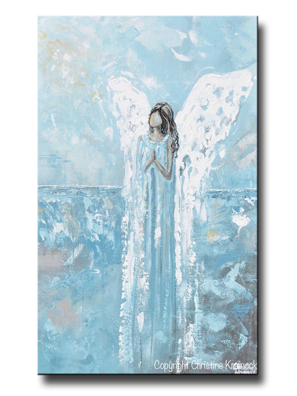 1024x1365 Canvas Print Abstract Angel Painting Guardian Angel Blue Home Wall - Blue And White Painting
