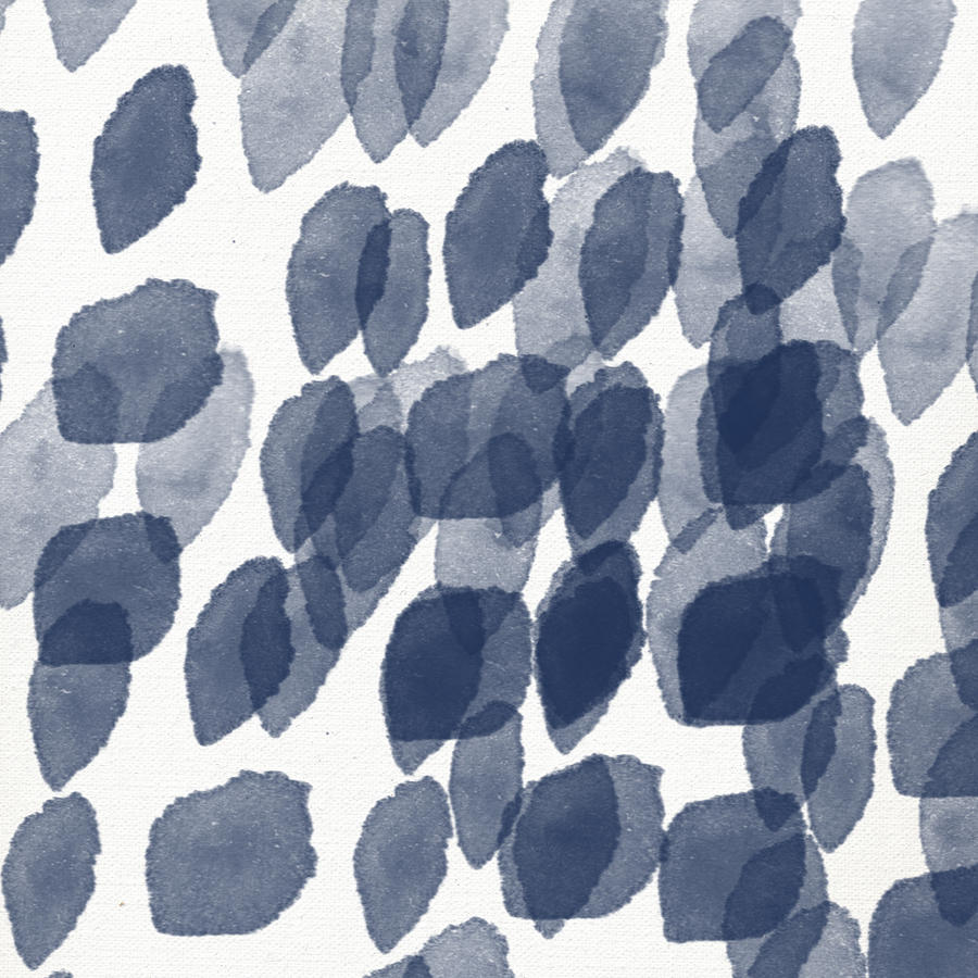 900x900 Indigo Rain Abstract Blue And White Painting Mixed Media By Linda - Blue And White Painting