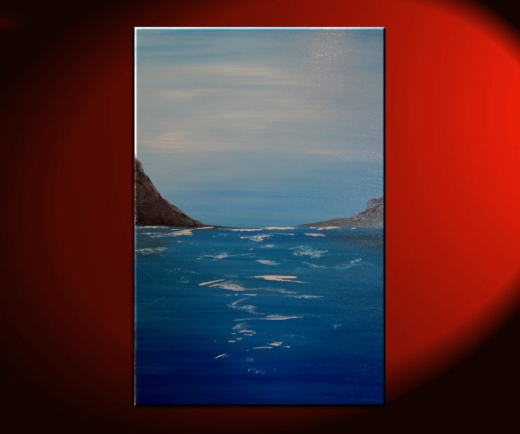 750x627 Large Abstract Seascape Painting Cliffs And Ocean Art Blue White - Blue And White Painting