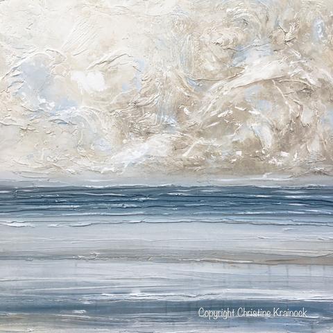 480x480 Original Art Abstract Blue White Painting Textured Coastal Wall - Blue And White Painting