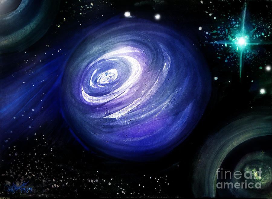 900x660 Small Blue White Planet Painting By Sofia Metal Queen - Blue And White Painting