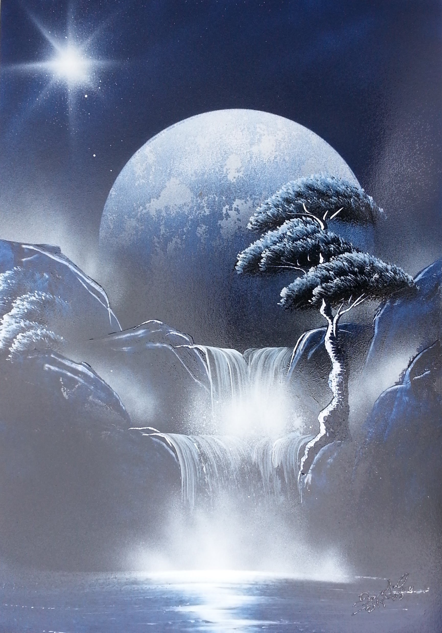 1730x2476 Spray Paint Art - Blue And White Painting