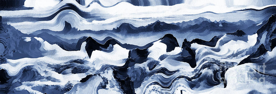 900x308 Blue Art Abstract Painting By Odon Czintos - Blue Art Painting