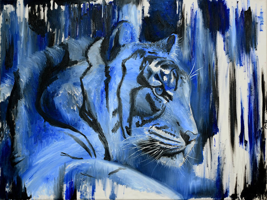 900x675 Blue Cat Painting By Rafay Zafer - Blue Art Painting