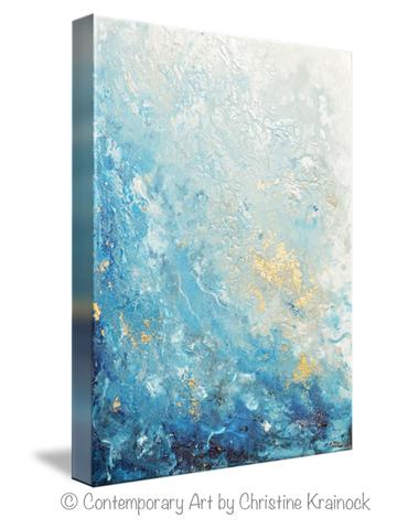360x480 Giclee Print Art Abstract Painting Ocean Blue White Seascape - Blue Art Painting