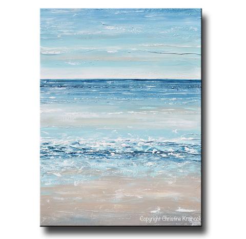 480x466 Giclee Print Art Blue Abstract Painting Canvas Art Beach Coastal - Blue Art Painting