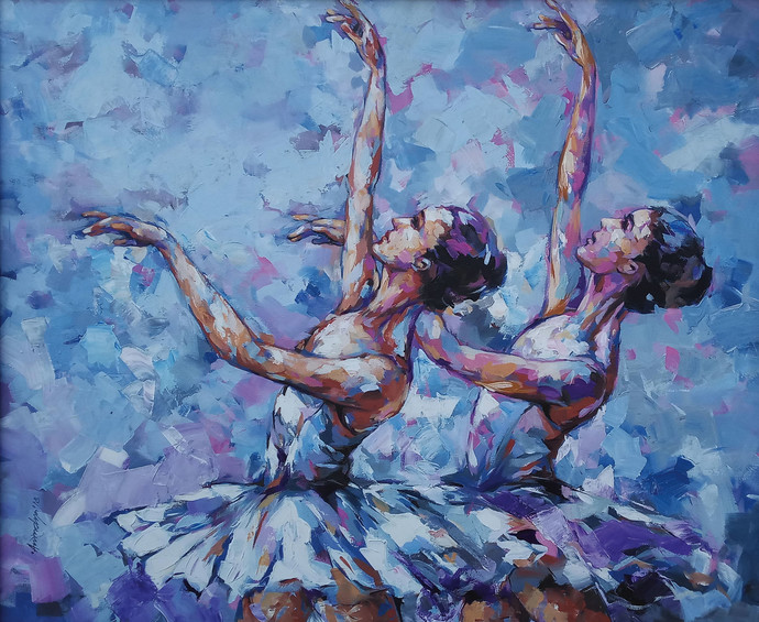 690x565 Ballerina Series By Artist Anindya Mukherjee Expressionism - Blue Ballerina Painting