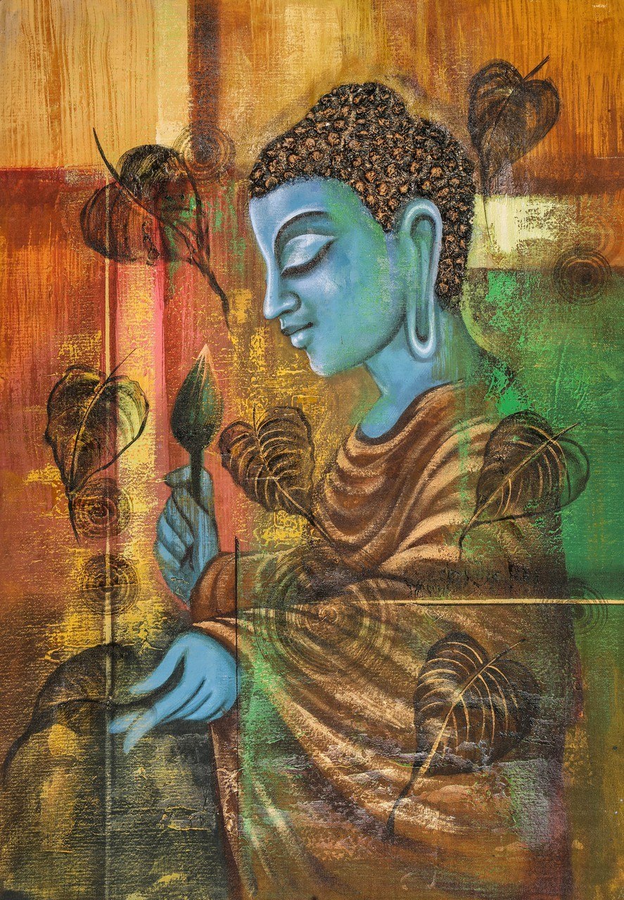 887x1280 Buy Blue Buddha With Pipal Leaves By Community Artists Group@ Rs - Blue Buddha Painting