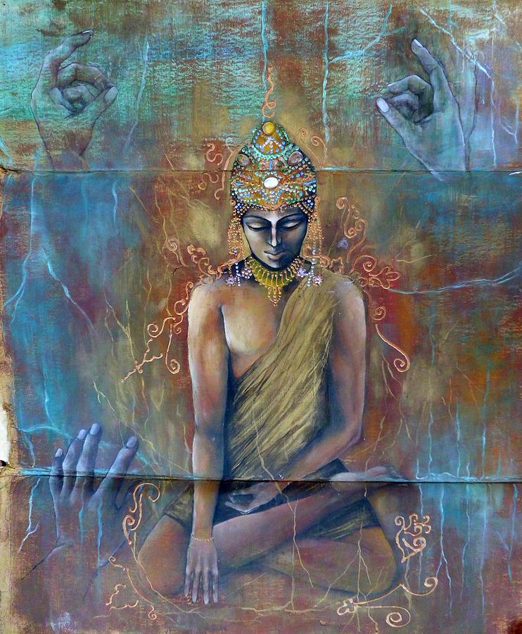 742x900 Gold And Blue Buddha Painting By Stasia Fisher - Blue Buddha Painting