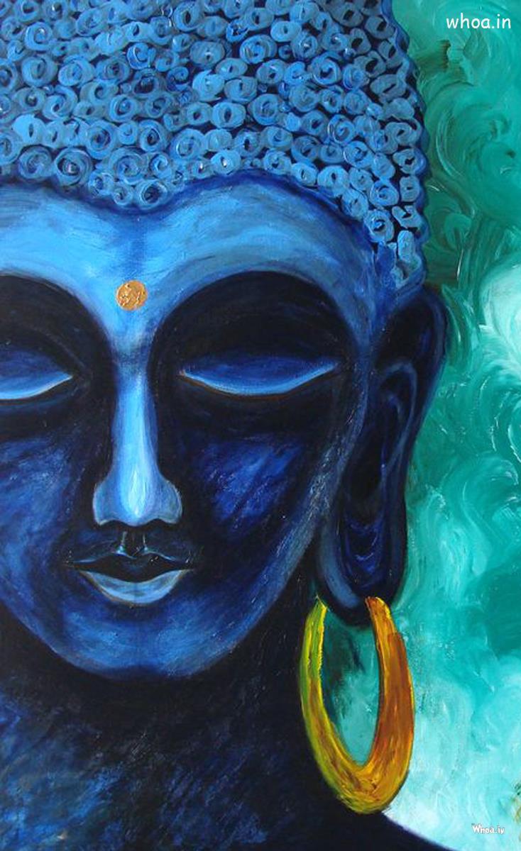734x1200 Lord Buddha Blue Painting Hd Wallpaper - Blue Buddha Painting