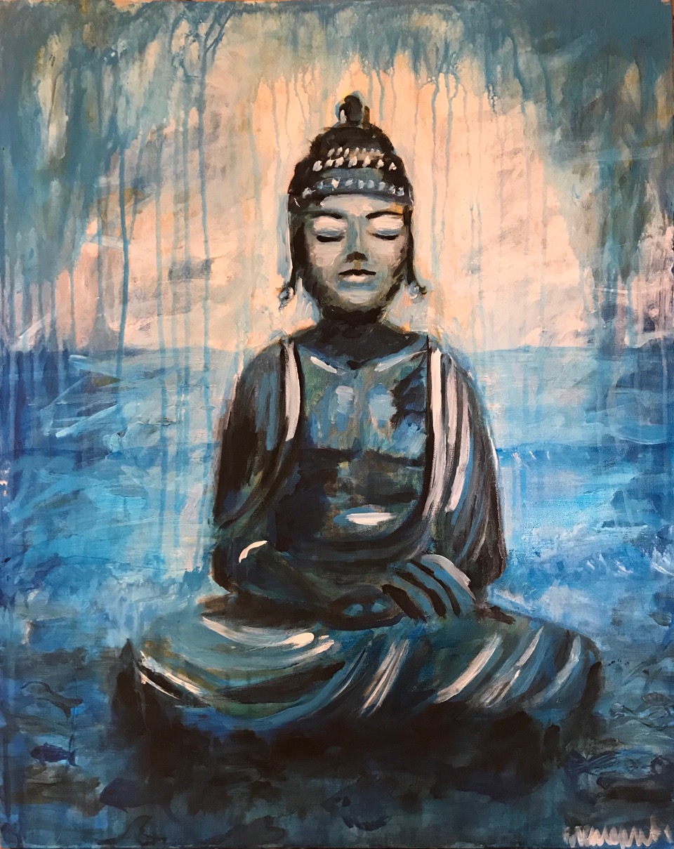 960x1209 Blue Buddha By Acrylic On Canvas By Meg Schaap - Blue Buddha Painting