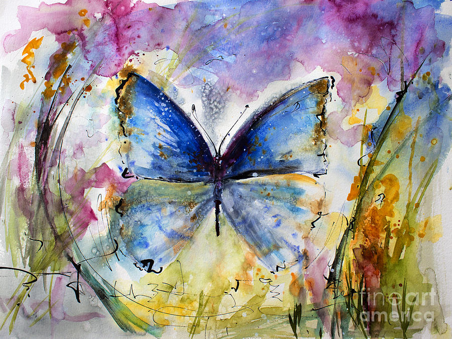 900x675 Blue Butterfly Watercolor Painting By Ginette Callaway - Blue Butterfly Painting