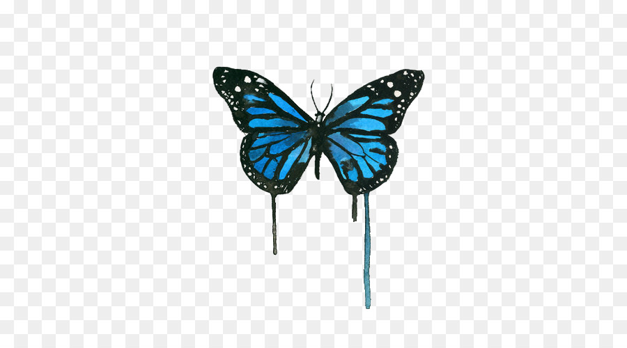 900x500 Monarch Butterfly Insect Watercolor Painting - Blue Butterfly Painting