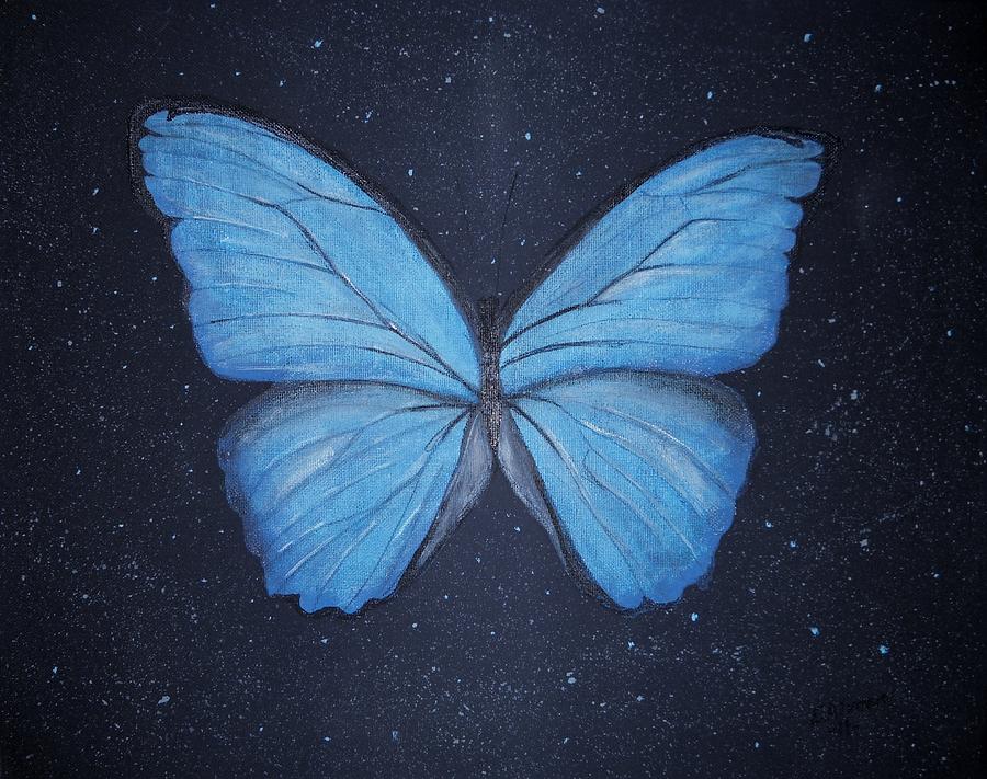 900x711 The Blue Butterfly Painting By Edwin Alverio - Blue Butterfly Painting