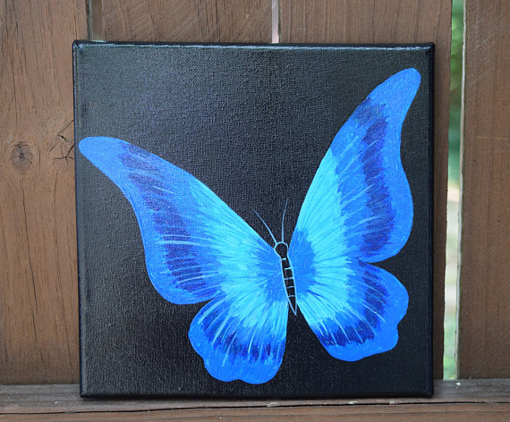 570x472 Beautiful Blue Butterfly Painting On 8x8 Canvas - Blue Butterfly Painting