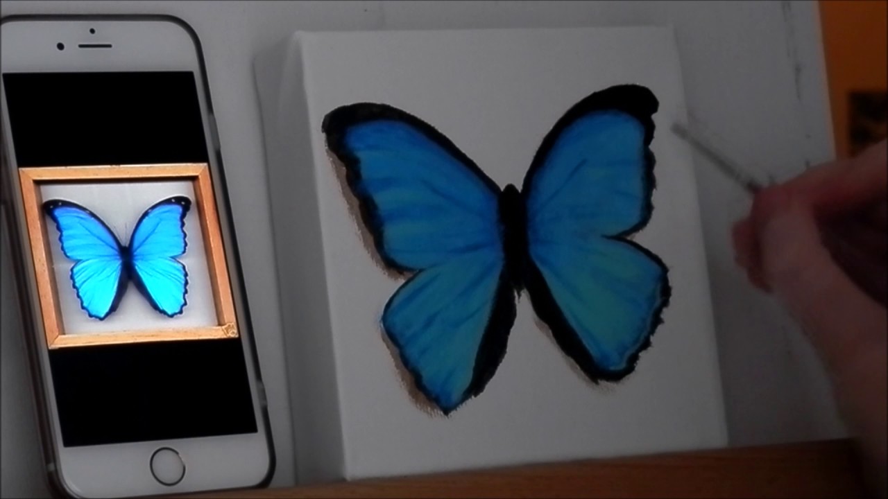1280x720 Blue Butterfly Acrylic Painting Timelapse - Blue Butterfly Painting
