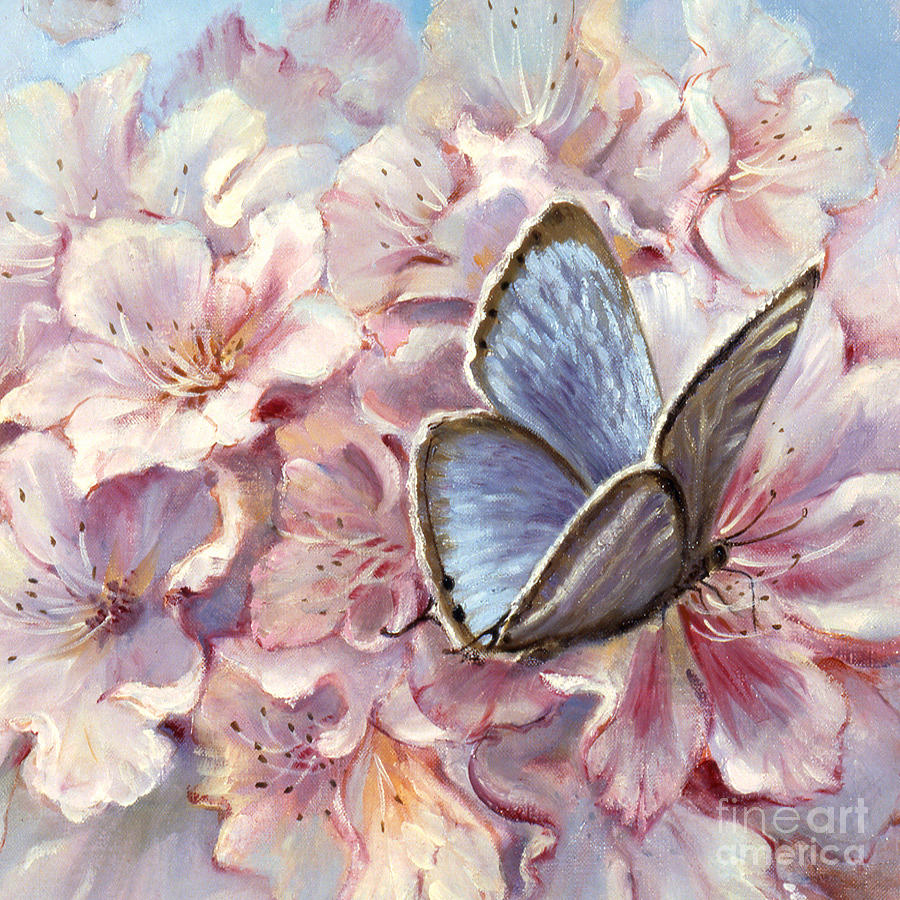 900x900 Blue Butterfly Painting By Silvia Duran - Blue Butterfly Painting