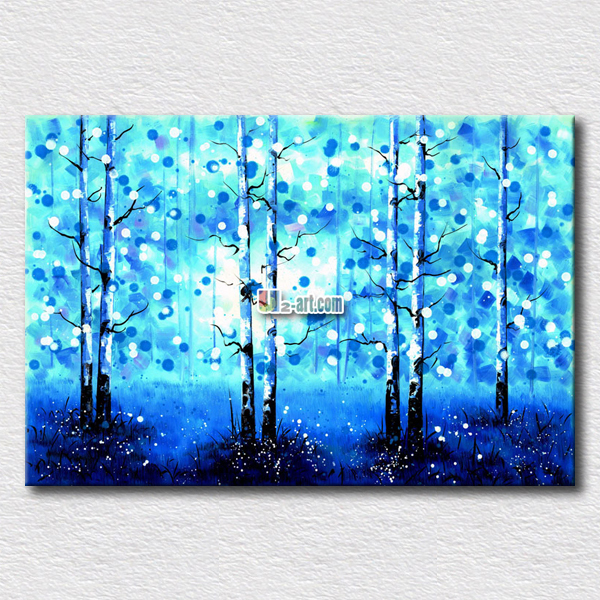 600x600 Blue Background Plant Oil Painting Landscape Canvas Prints High - Blue Canvas Painting
