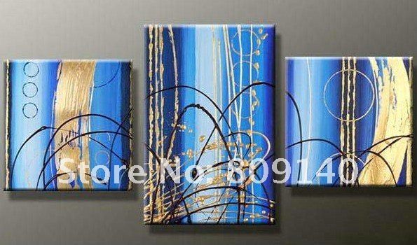 595x350 Free Shipping Blue Golden Abstract Oil Painting Canvas Modern - Blue Canvas Painting
