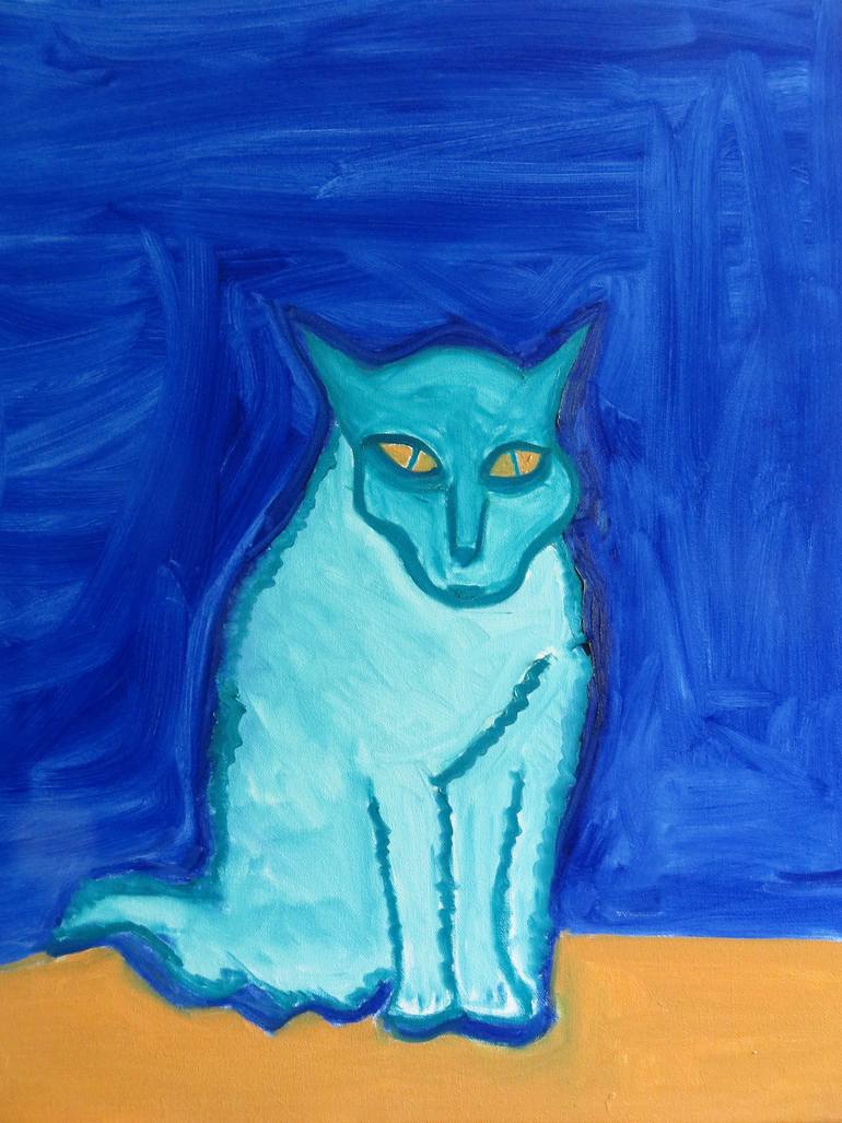 Blue Cat Painting at PaintingValley.com | Explore collection of Blue ...