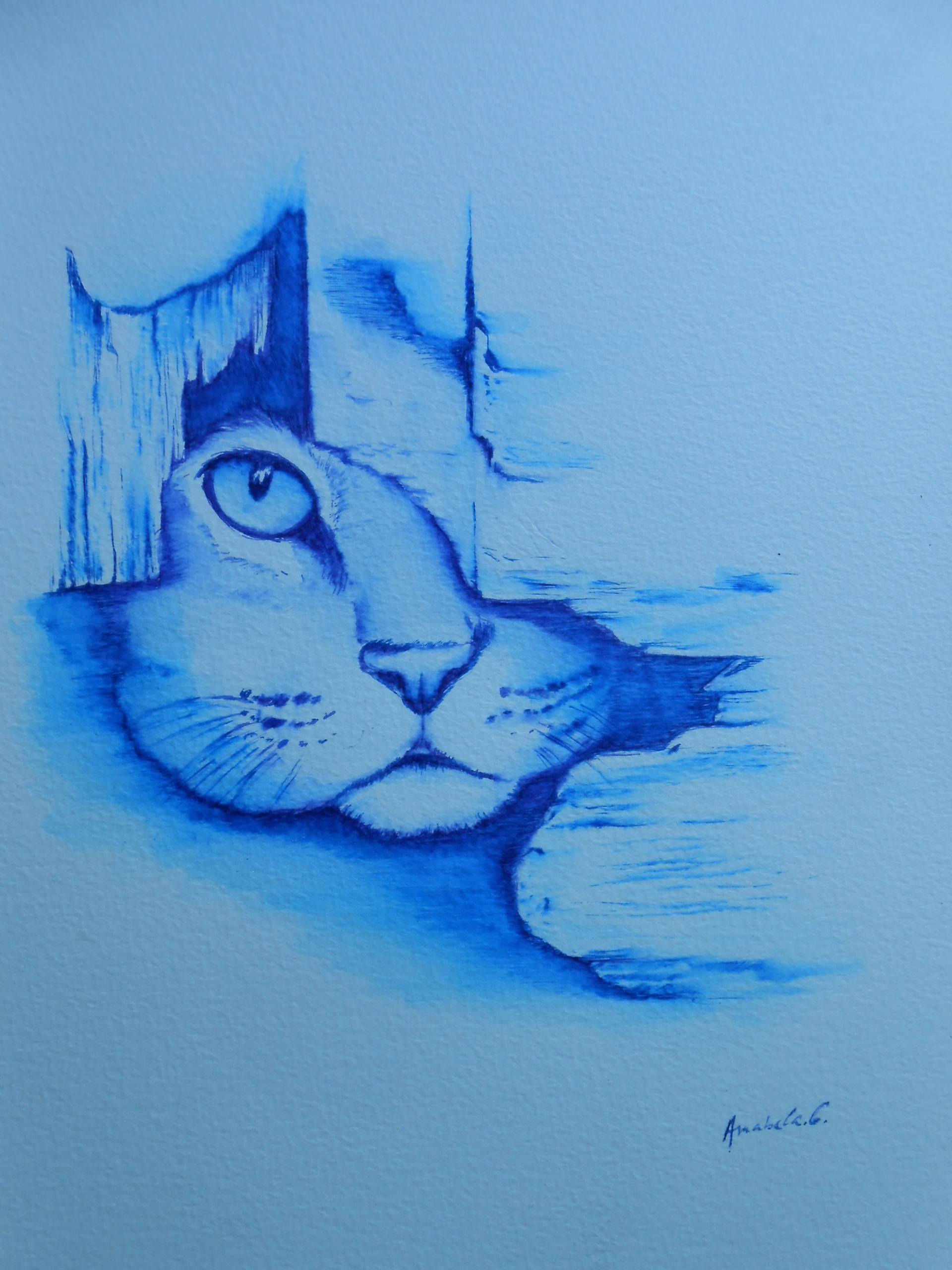 1920x2560 Saatchi Art Blue Cat Drawing By Anna Bistiakova - Blue Cat Painting