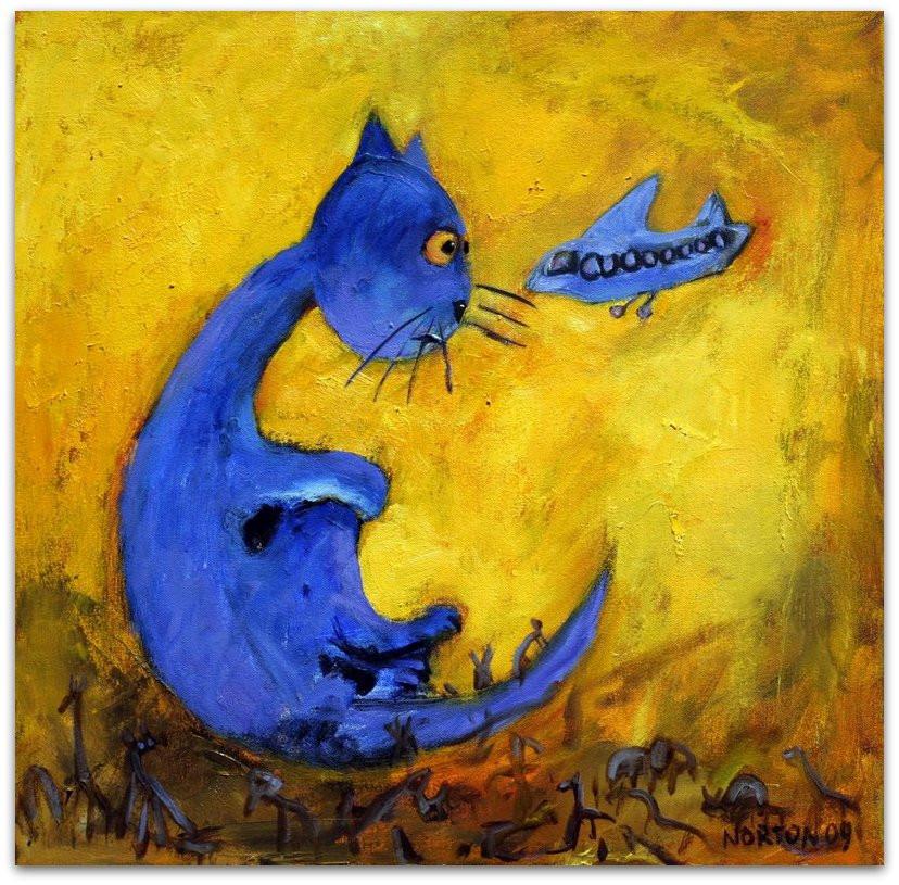 828x815 Very Large Blue Cat - Blue Cat Painting