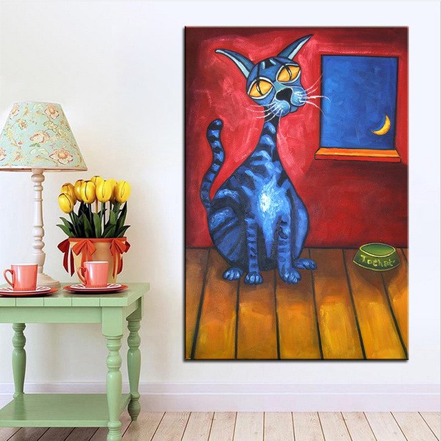 640x640 Wall Art, Wall Decor, Wall Painting Blue Cat Digital Oil Painting - Blue Cat Painting