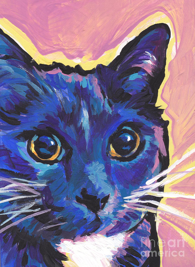 659x900 Cat Eyes Painting By Lea S - Blue Cat Painting