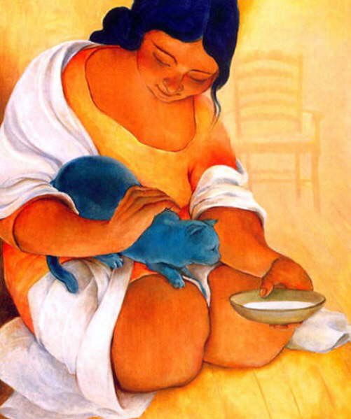 501x599 Cat And People Paintings. Blue Cat 3 - Blue Cat Painting