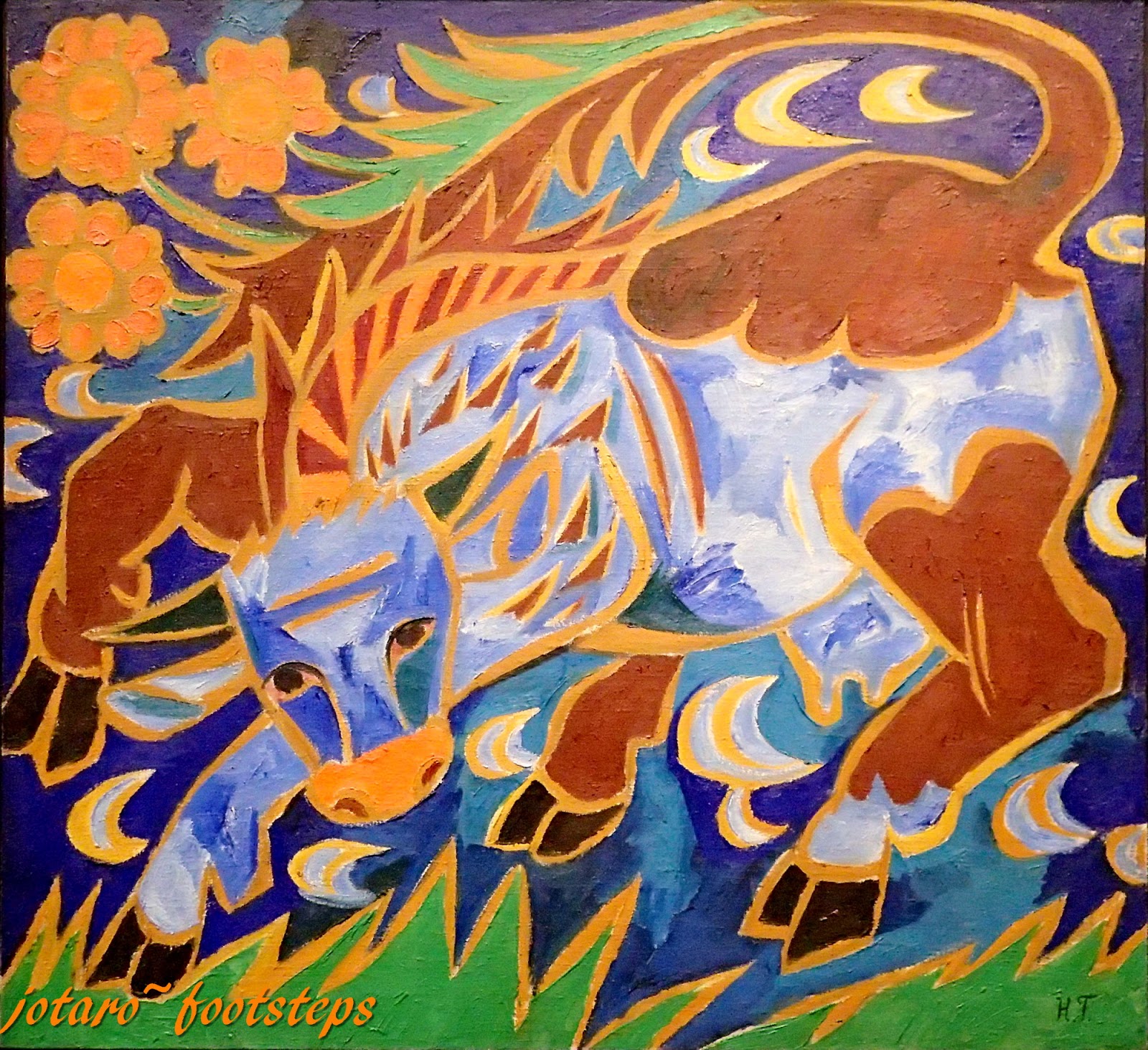 1600x1463 Footsteps - Blue Cow Painting